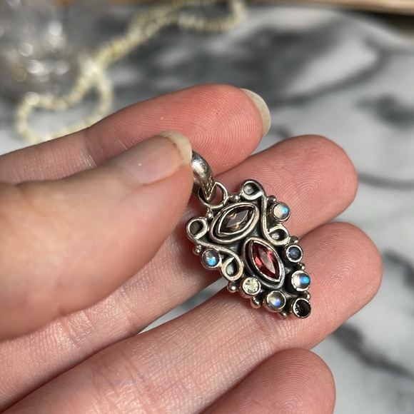 Sterling Silver Pendant with Multicolor Gemstones moonstone topaz amythyst pink - Picture 1 of 16